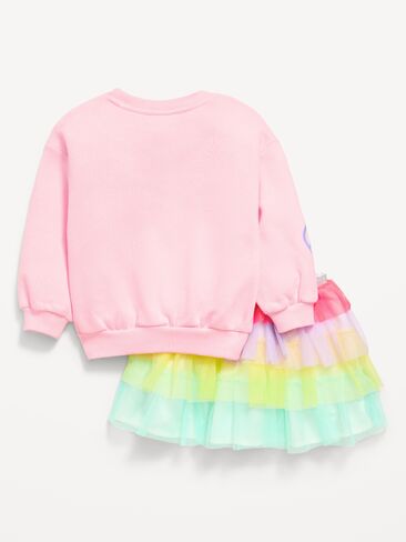 طقم سويت شيرت برسومات مطرزة من Old Navy وتنورة توتو للفتيات الصغيرات - وردي سماوي in Kuwait