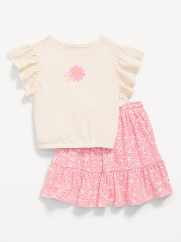 Old Navy Short-Sleeve Graphic T-Shirt and Skort Set for Toddler Girls - Pink Ditsy Floral in Saudi Arabia