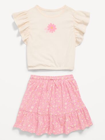 Old Navy Short-Sleeve Graphic T-Shirt and Skort Set for Toddler Girls - Pink Ditsy Floral in Saudi Arabia