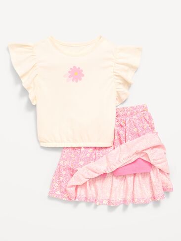 Old Navy Short-Sleeve Graphic T-Shirt and Skort Set for Toddler Girls - Pink Ditsy Floral in Saudi Arabia