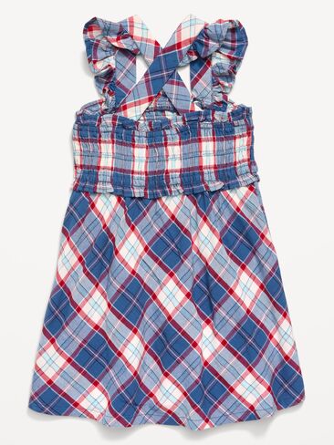 Old Navy Sleeveless Plaid Smocked Dress for Toddler Girls - Blue/Red Plaid in Saudi Arabia