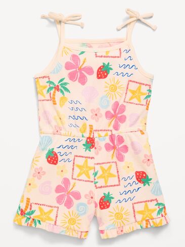 Old Navy Printed Sleeveless Ribbed Tie-Bow Romper for Toddler Girls - Tropical Vibes in Saudi Arabia