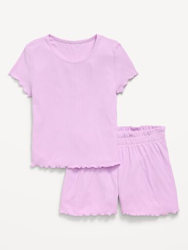 Old Navy Ribbed Lettuce-Edge Pajama Top and Shorts Set for Girls - Clary Sage in Saudi Arabia