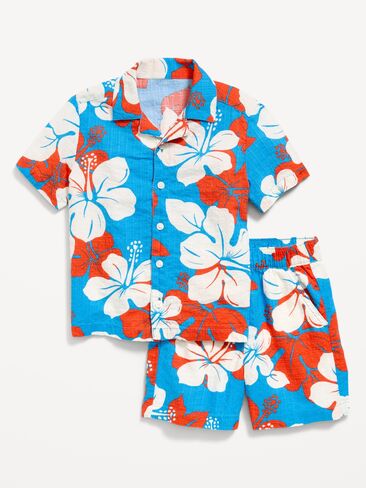 طقم قميص وسروال قصير الأكمام مطبوع من Old Navy للأولاد الصغار - زهور استوائية in Kuwait