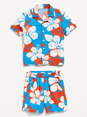 طقم قميص وسروال قصير الأكمام مطبوع من Old Navy للأولاد الصغار - زهور استوائية in Kuwait