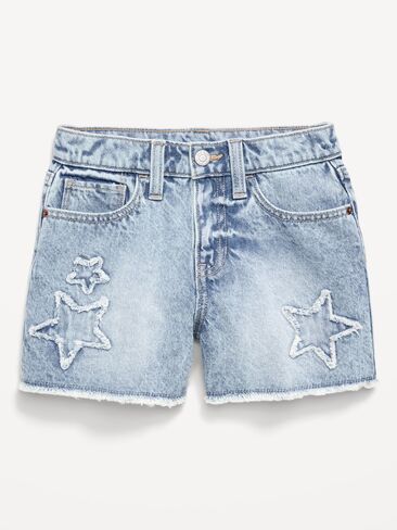 Old Navy High-Waisted Frayed-Hem Jean Shorts for Girls - Light Wash (Embroidered Stars) in Saudi Arabia