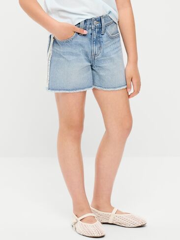 شورت جينز بخصر عالٍ وحاشية منسلة للبنات من Old Navy - غسيل فاتح in Saudi Arabia