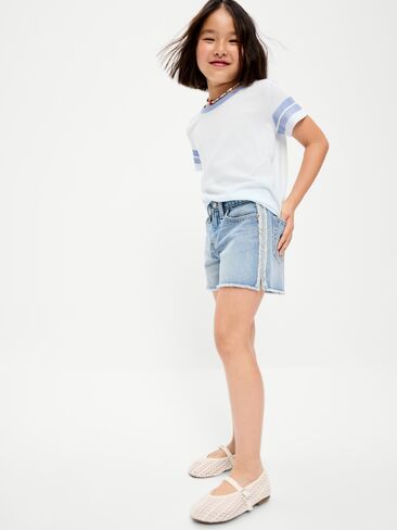 شورت جينز بخصر عالٍ وحاشية منسلة للبنات من Old Navy - غسيل فاتح in Saudi Arabia