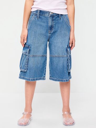 شورت جينز فضفاض متوسط ​​الارتفاع للفتيات من Old Navy - لون متوسط ​​الغسيل in Kuwait
