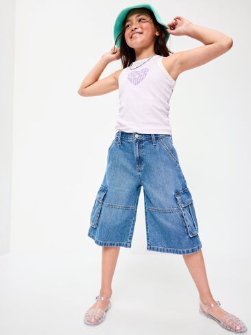 شورت جينز فضفاض متوسط ​​الارتفاع للفتيات من Old Navy - لون متوسط ​​الغسيل in Kuwait