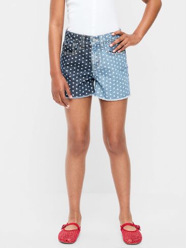 Old Navy High-Waisted Two-Tone Frayed-Hem Jean Shorts for Girls - Stars in Saudi Arabia