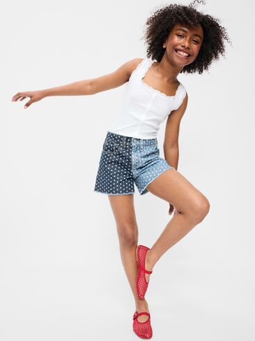 Old Navy High-Waisted Two-Tone Frayed-Hem Jean Shorts for Girls - Stars in Saudi Arabia