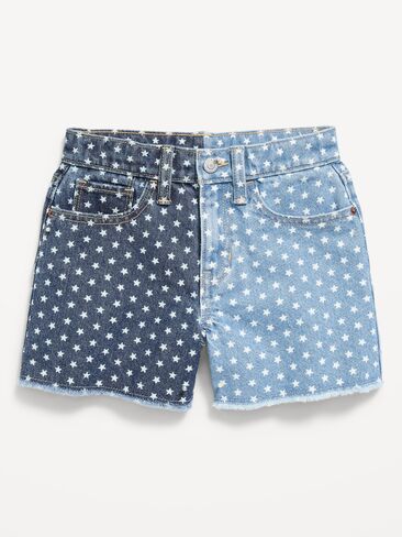 Old Navy High-Waisted Two-Tone Frayed-Hem Jean Shorts for Girls - Stars in Saudi Arabia