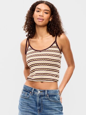 Old Navy Sleeveless Pointelle Tie-Strap Tank Top - Khaki Orange Stripe in Saudi Arabia