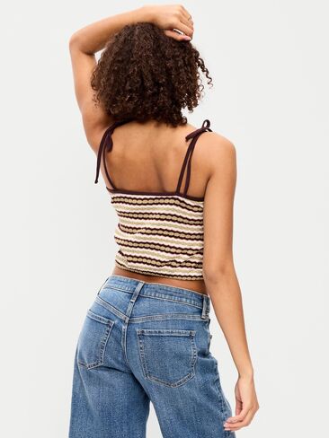 Old Navy Sleeveless Pointelle Tie-Strap Tank Top - Khaki Orange Stripe in Saudi Arabia