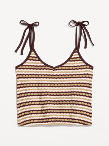 Old Navy Sleeveless Pointelle Tie-Strap Tank Top - Khaki Orange Stripe in Saudi Arabia