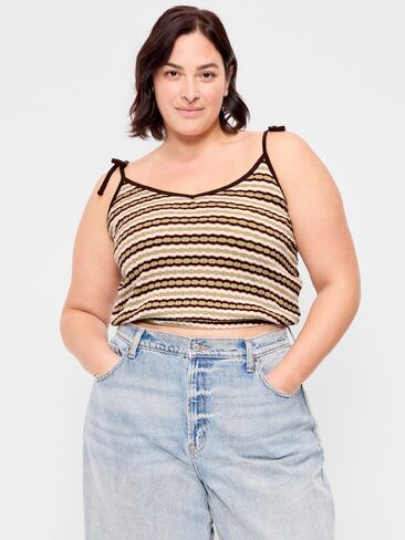 Old Navy Sleeveless Pointelle Tie-Strap Tank Top - Khaki Orange Stripe in Saudi Arabia