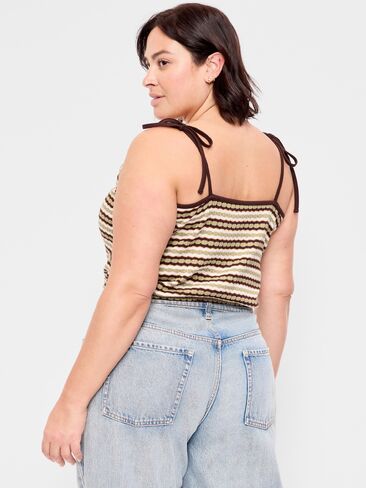 Old Navy Sleeveless Pointelle Tie-Strap Tank Top - Khaki Orange Stripe in Saudi Arabia