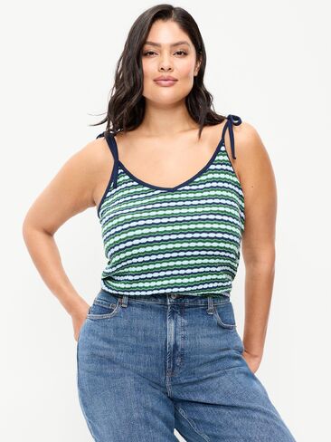 Old Navy Sleeveless Pointelle Tie-Strap Tank Top - Green Blue Stripe in Saudi Arabia