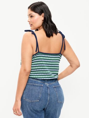 Old Navy Sleeveless Pointelle Tie-Strap Tank Top - Green Blue Stripe in Saudi Arabia