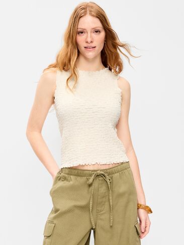 Old Navy Sleeveless Smocked Tank Top - Sea Salt in Saudi Arabia