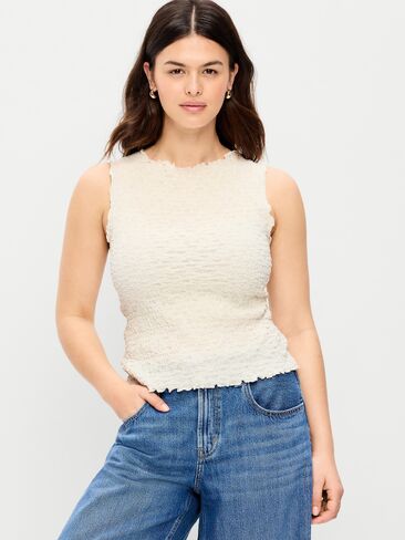Old Navy Sleeveless Smocked Tank Top - Sea Salt in Saudi Arabia