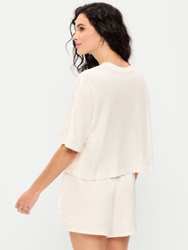 Old Navy Crew-Neck Oversized Crop Graphic T-Shirt - Sea Salt in Saudi Arabia