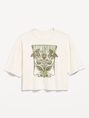 Old Navy Crew-Neck Oversized Crop Graphic T-Shirt - Sea Salt in Saudi Arabia