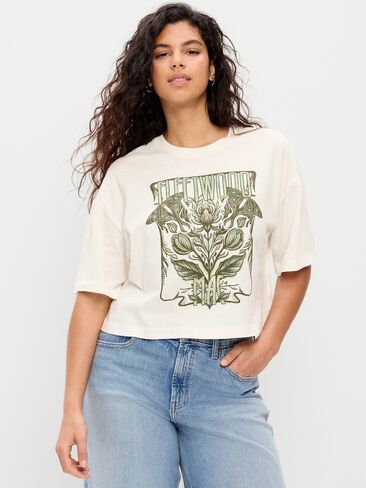 Old Navy Crew-Neck Oversized Crop Graphic T-Shirt - Sea Salt in Saudi Arabia