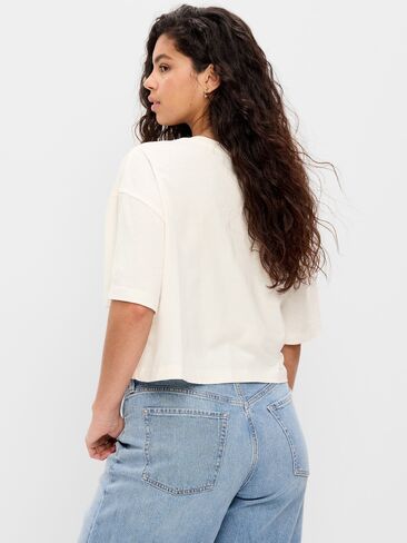 Old Navy Crew-Neck Oversized Crop Graphic T-Shirt - Sea Salt in Saudi Arabia