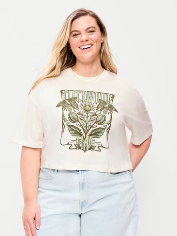 Old Navy Crew-Neck Oversized Crop Graphic T-Shirt - Sea Salt in Saudi Arabia