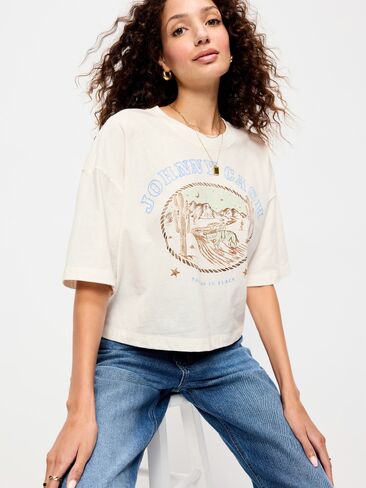 Old Navy Crew-Neck Oversized Crop Graphic T-Shirt - Sea Salt in Saudi Arabia