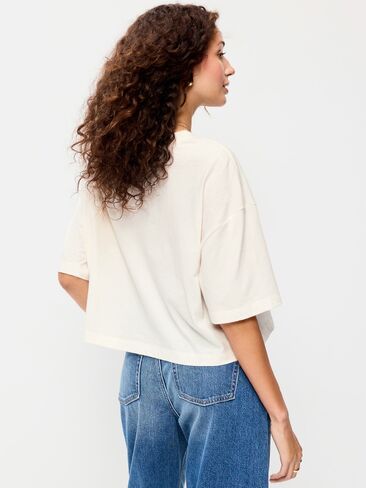 Old Navy Crew-Neck Oversized Crop Graphic T-Shirt - Sea Salt in Saudi Arabia