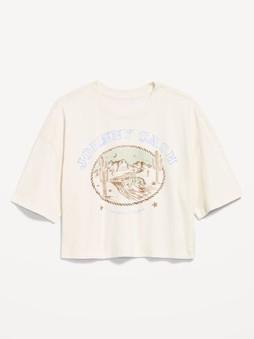 Old Navy Crew-Neck Oversized Crop Graphic T-Shirt - Sea Salt in Saudi Arabia