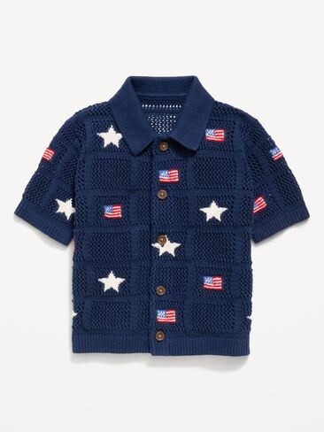 Old Navy Oversized Short-Sleeve Crochet-Knit Shirt for Toddler Boys - Obscure Night in Saudi Arabia
