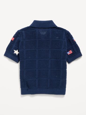 Old Navy Oversized Short-Sleeve Crochet-Knit Shirt for Toddler Boys - Obscure Night in Saudi Arabia