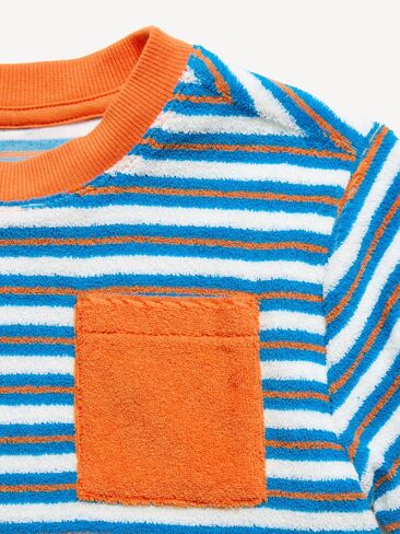 تي شيرت Old Navy بأكمام قصيرة وجيب تيري كبير الحجم للأولاد الصغار - شريط أزرق in Kuwait