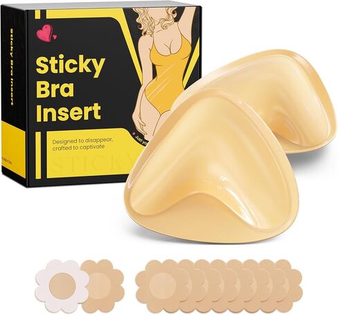 Double Sided Sticky Bra Push Up, Invisible Bra Pad Inserts for Large Breasts, Adhesive Bra for Bikini Swimsuit (Beige, Medium) in Saudi Arabia
