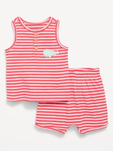Old Navy Henley Tank Top and Shorts Set for Baby - Red Stripes in Saudi Arabia