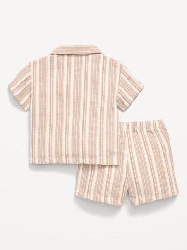 Old Navy Short-Sleeve Textured Striped Shirt and Shorts Set for Baby - Toasted Sesame in Kuwait