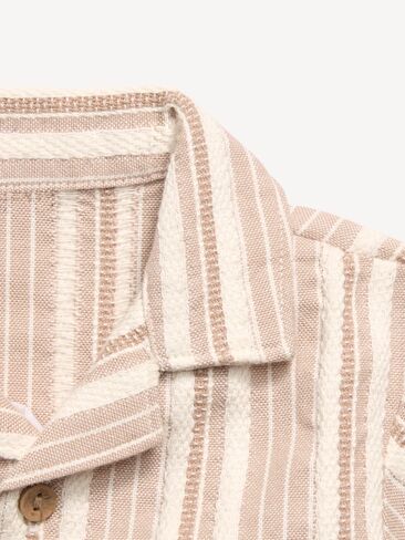 Old Navy Short-Sleeve Textured Striped Shirt and Shorts Set for Baby - Toasted Sesame in Kuwait