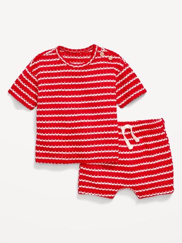طقم قميص وسروال قصير بأكمام قصيرة من نسيج الكروشيه للأطفال من Old Navy - خطوط حمراء in Saudi Arabia