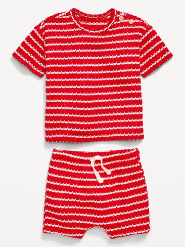 طقم قميص وسروال قصير بأكمام قصيرة من نسيج الكروشيه للأطفال من Old Navy - خطوط حمراء in Saudi Arabia