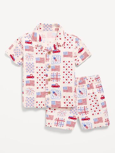 Old Navy Printed Short-Sleeve Linen-Blend Shirt and Shorts Set for Baby - Americana in Saudi Arabia