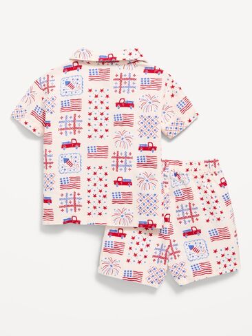 Old Navy Printed Short-Sleeve Linen-Blend Shirt and Shorts Set for Baby - Americana in Saudi Arabia