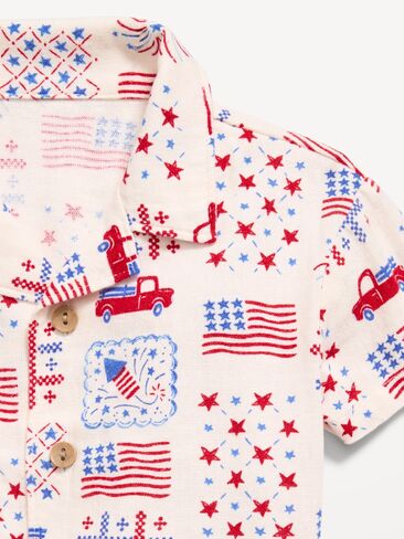 Old Navy Printed Short-Sleeve Linen-Blend Shirt and Shorts Set for Baby - Americana in Saudi Arabia