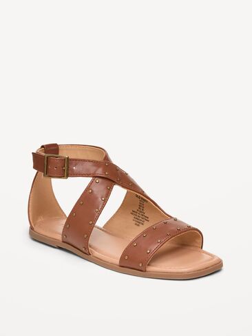 Old Navy Faux-Leather Gladiator Sandals for Girls - Brown in Saudi Arabia
