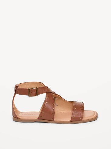 Old Navy Faux-Leather Gladiator Sandals for Girls - Brown in Saudi Arabia