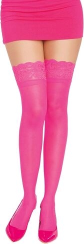Dreamgirl Women's Sheer Thigh High Stockings with Silicone Lace Top in Saudi Arabia