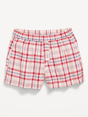 Old Navy Printed Twill Boxer Shorts for Girls - Blue/Red Plaid in Saudi Arabia